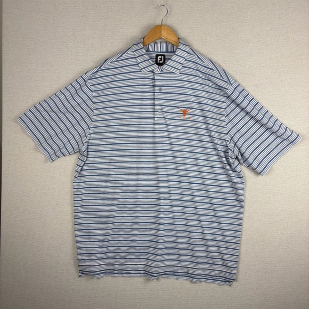 FootJoy Polo Shirt Mens 2XL‎ Blue Stripe Longhorn Golf Club Performance Wicking
